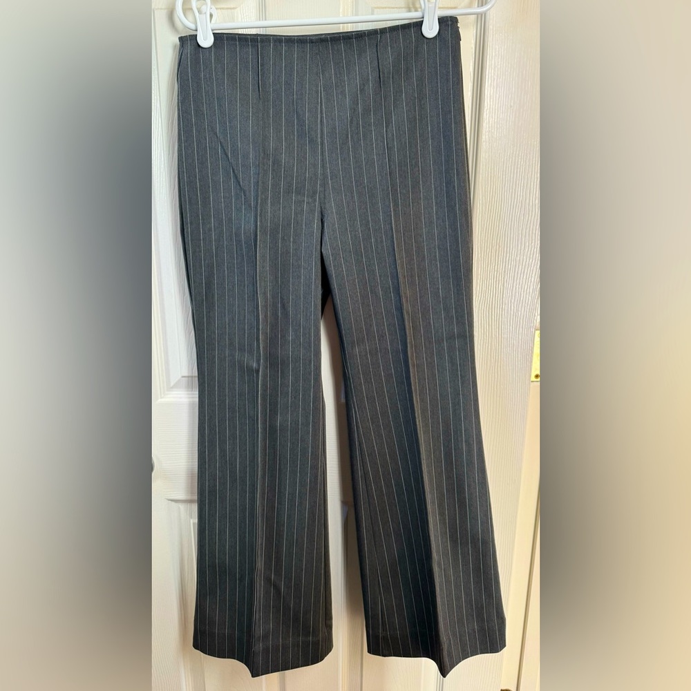 Grey Pinstripe Pants- Side Zip- - image 1